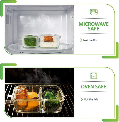 PrepNaturals 5 Pack 30 Oz Glass Meal Prep Containers - Dishwasher Microwave Freezer Oven Safe - Glass Storage Containers with Lids (Multi-Compartment)