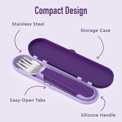 Bentgo Kids Stainless Steel Utensil Set - Reusable Fork, Spoon & Storage Case, PFAS- & BPA-Free, Easy-Grip Handles, Lightweight, Dishwasher Safe, School Lunch, Travel & Outdoors (Dinosaur)