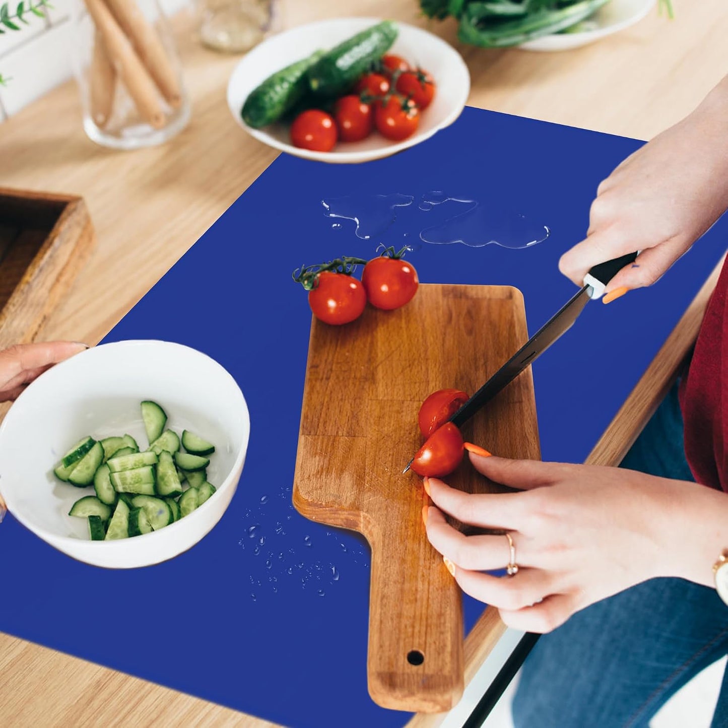 Silicone Mat for Kitchen Counter, Silicone Mat Trimable to Size (Black, 15.7×11.8inch-2pcs), BPA-Free Silicone Placemat, Heat-Resistant NonSlip Table Mat for Air Fryer, Countertop Protector Mat