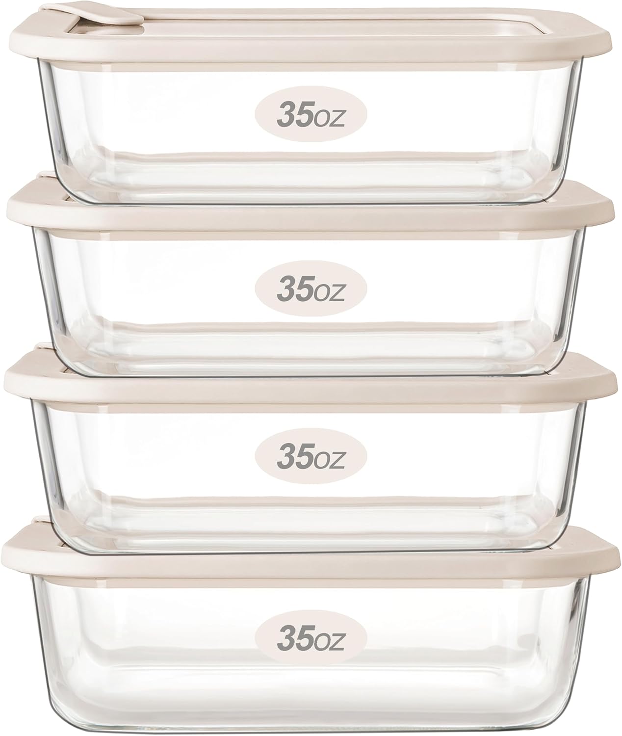 Urban Green Glass Food Storage Containers with Glass Lids, Microwave Safe Food Container Set, Airtight Food Container Set, LeakProof, 100% Plastic Free, White Color, 4pack