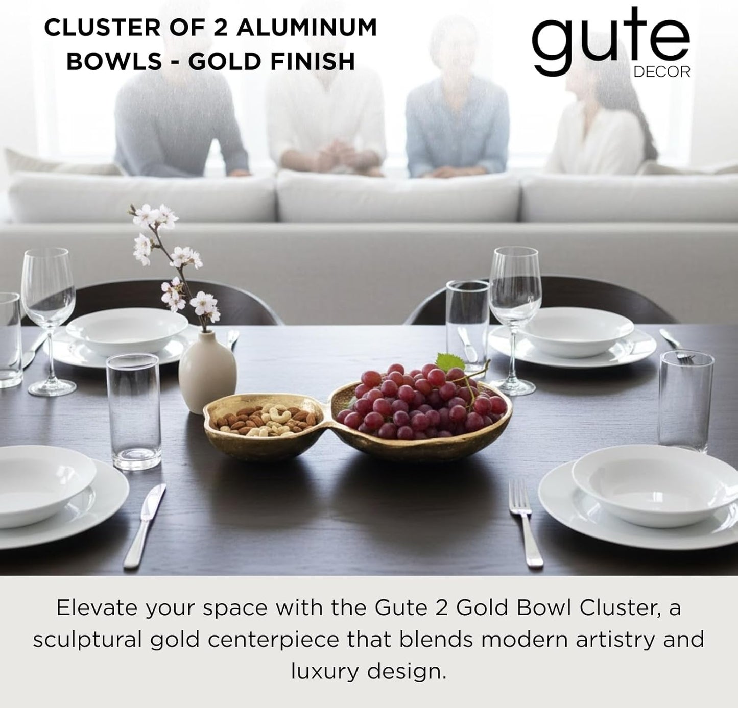 Cluster of 10 Round Serving Bowls Gold Clusters Decorative Elegant Snack Tray for Olives, Chip & Dip, Nuts, Appetizers & Entertaining Strong Brass & Enamel Home Decor Gifts, Parties & Weddings 20.5"