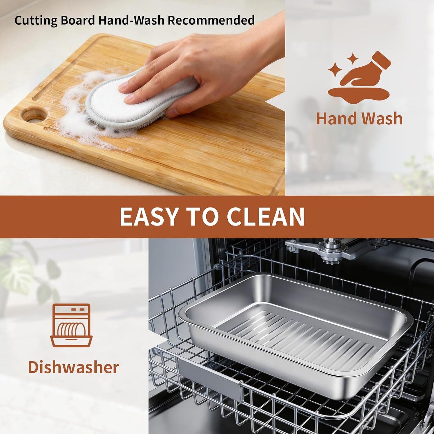 ENLOY 9-in-1 Stainless Steel Grilling Prep and Serve Trays Set, Large Capacity Food Prep Tray & Grill Carry System with Lid, Cutting Broad & 2 Food Tongs, Cleaning Cloth & 2 Gloves for Pickling Food