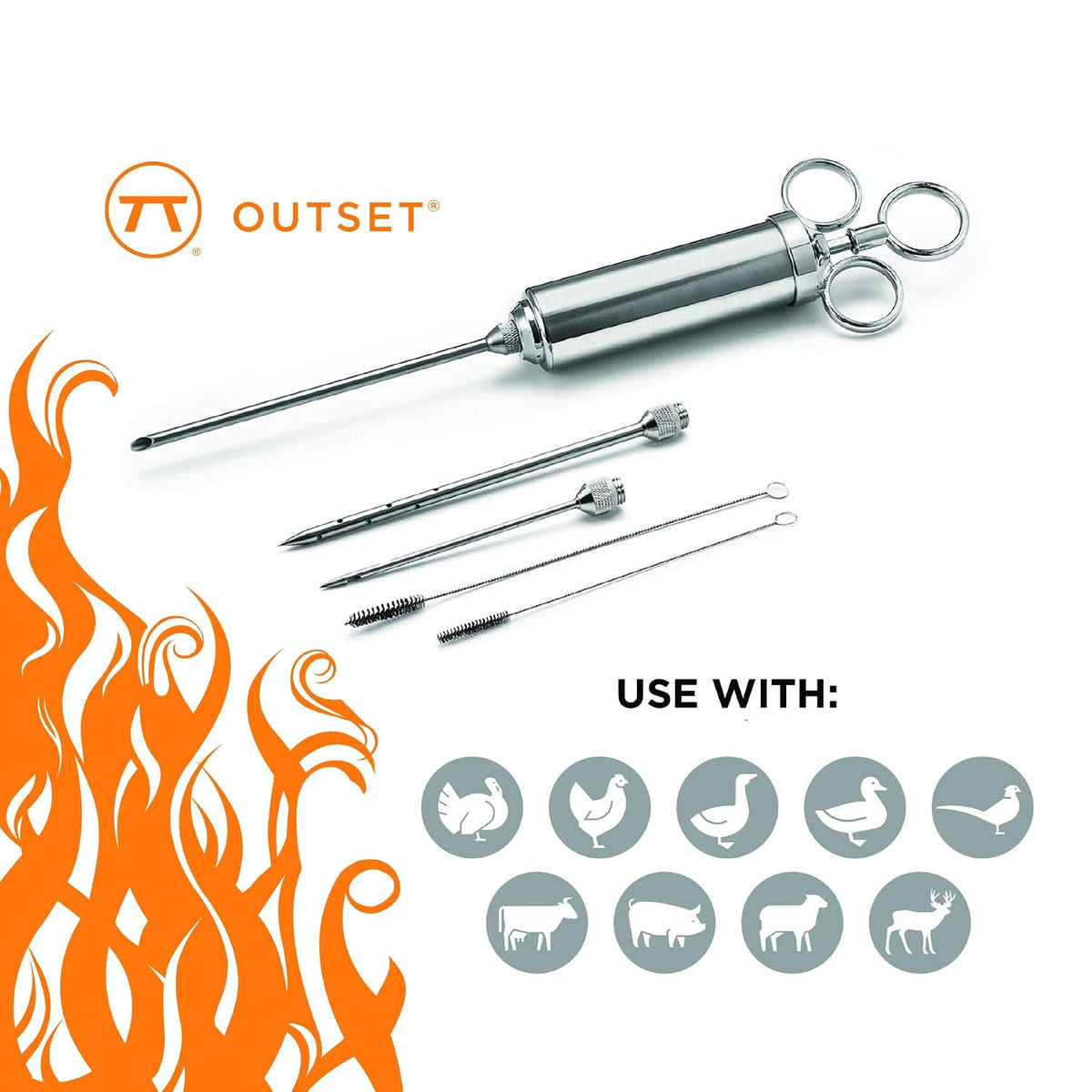 Outset 76456 Stainless Steel Meat Injector, 6-piece, Set
