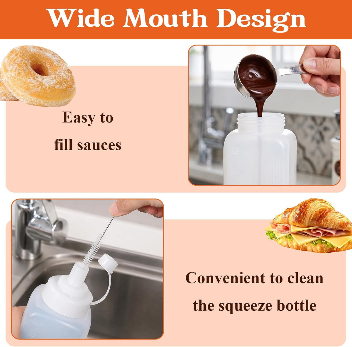 10 Pcs Large Condiment Squeeze Bottle, 34/20oz Wide Mouth Bottle with Cap