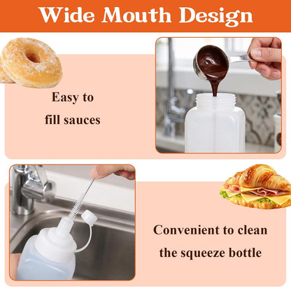 10 Pcs Large Condiment Squeeze Bottle, 34/20oz Wide Mouth Bottle with Cap