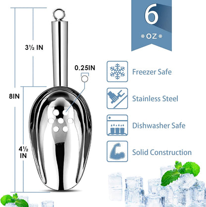 E-far Ice Scoops with Holes, 2 Pcs 6 Oz Stainless Steel Scoops for Freezer