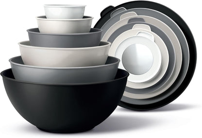 COOK WITH COLOR Mixing Bowls with Lids - 12 Piece Plastic Nesting Bowls Set includes 6 Prep Bowls and 6 Lids, Microwave Safe Mixing Bowl Set, Pink Embossed - Colors A