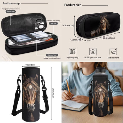 Highland Cow Backpack with Lunch Box Set for Kids Sunflower School Backpack for Girls Boys Back to School Bag Student Travel Backpacks Reusable Utensils Pen Case Water Bottle Bag 5PCS