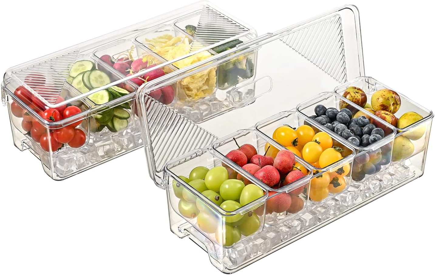 Large Chilled Condiment Caddy,Stackable Chilled Condiment Containers Server with Lids for 5 Removable Compartments (5 Containers, 1 pack)