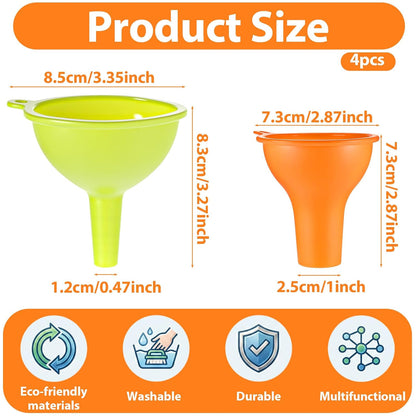 Kitchen Funnels, Mabor 4 Pack Funnels for Kitchen Use, Two Spout Sizes Set