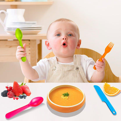 Jawbush 16 Pcs Kids Utensils, Plastic Kids Forks and Spoons, Reusable Toddler Utensils, Durable Flatware Set for Lunch Box, Easy to Use, BPA Free