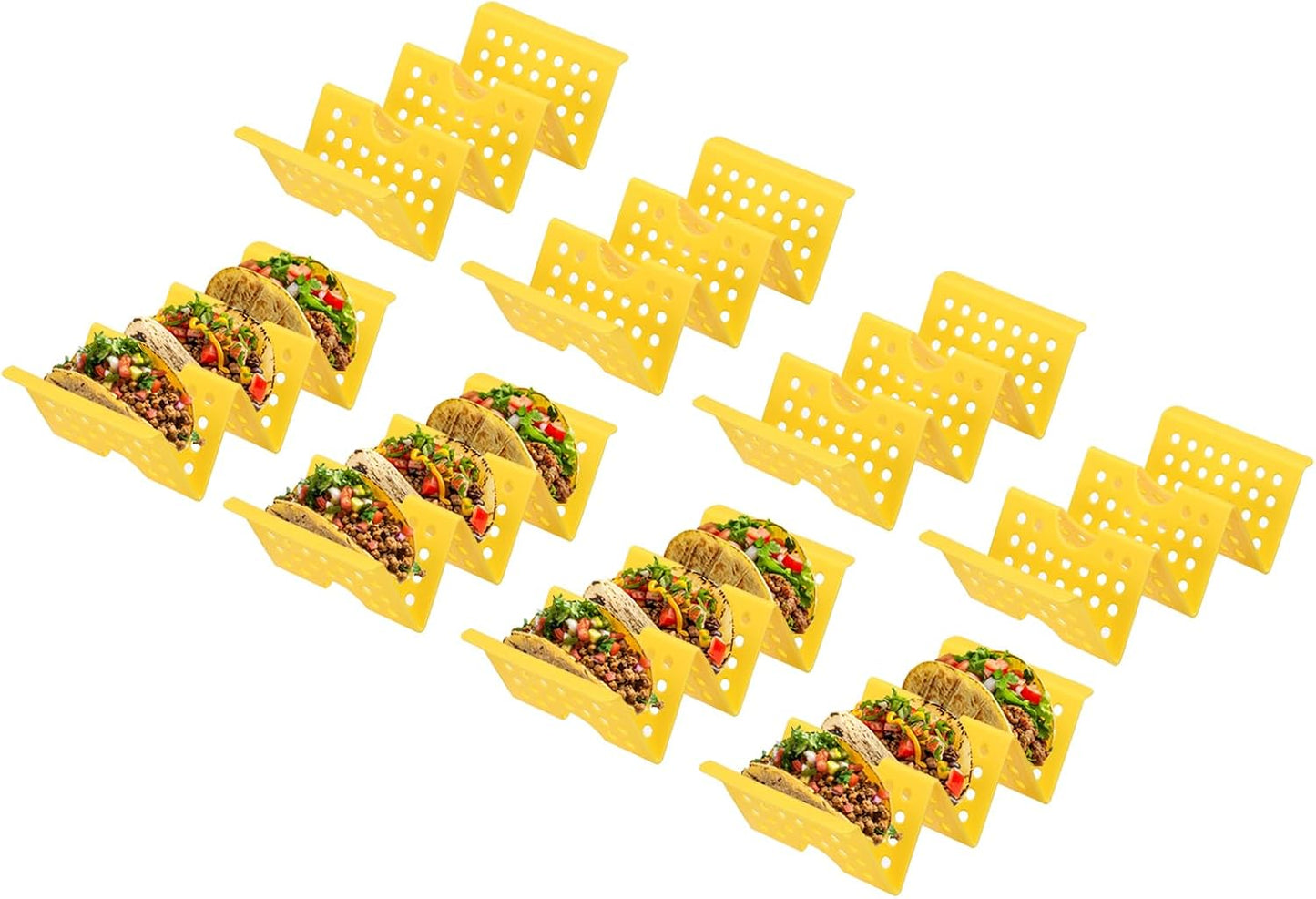uxcell 8 Pcs Taco Holder Stand, Plastic Taco Plates Hold Up to 3 Tacos, Hollow Carved Taco Shell Holder, Dishwasher Microwave Safe, Pink