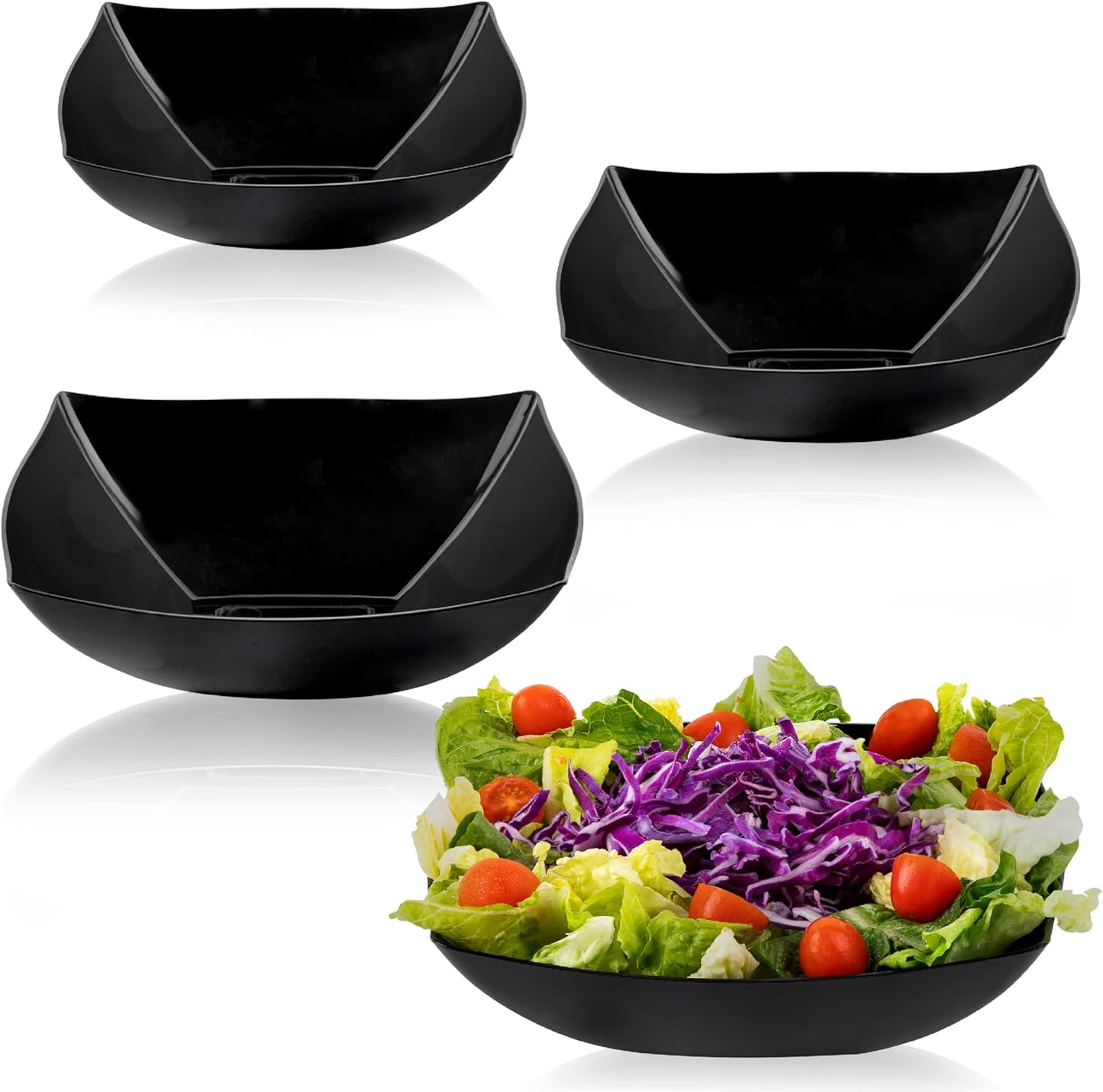 PLASTICPRO Disposable Square Serving Bowls, Party Snack or Salad Bowl, Plastic Clear or White Pack of 4 (16 OUNCE, White)