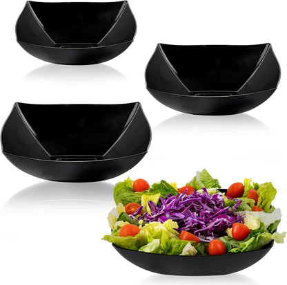 PLASTICPRO Disposable Square Serving Bowls, Party Snack or Salad Bowl, Plastic Clear or White Pack of 4 (16 OUNCE, White)