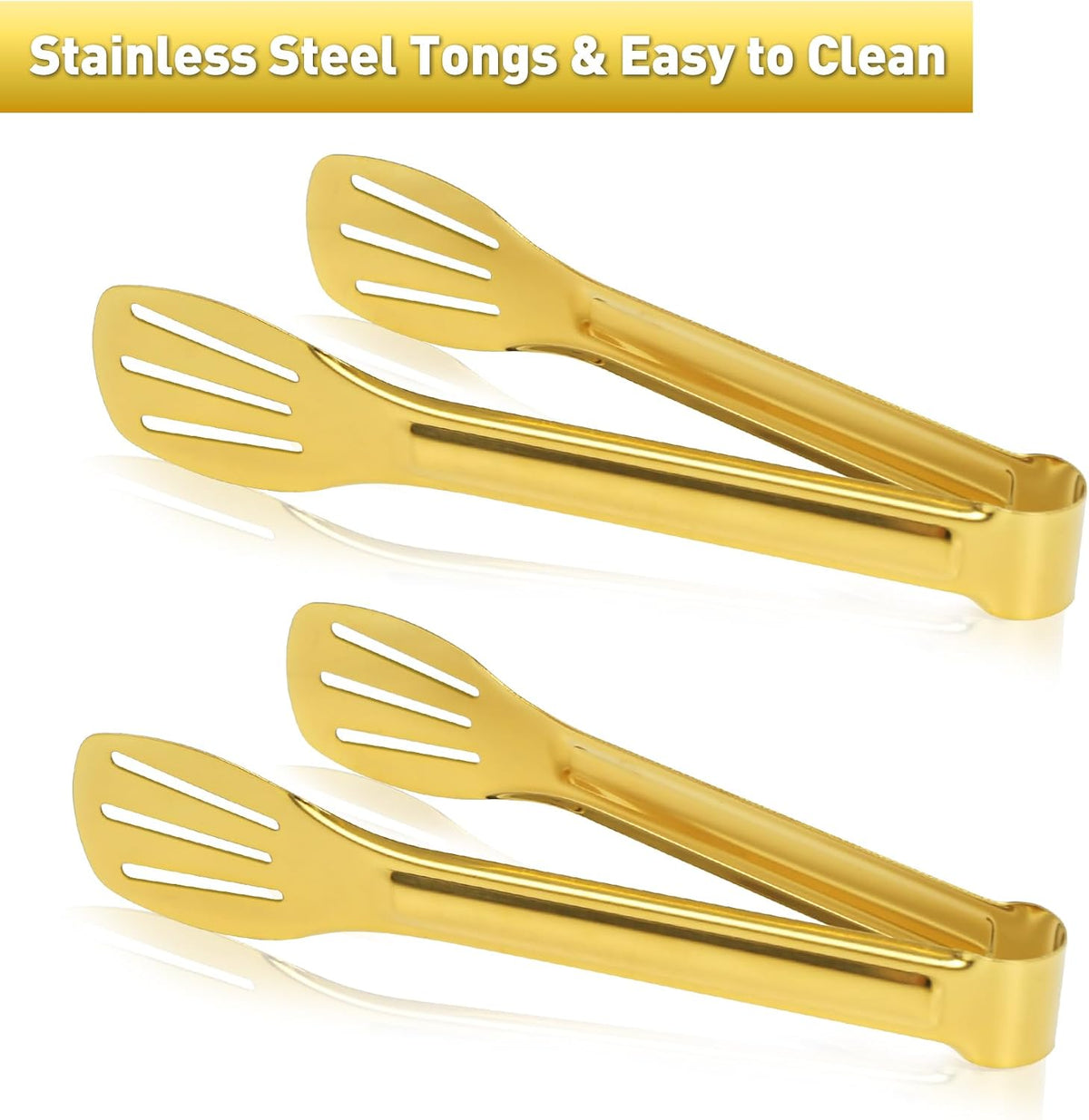 JCREN 12 Pcs Serving Tongs, Small Serving Utensils for Parties Catering Gold Tongs, Small Stainless Steel Mini Appetizer Tongs for Tea Party Coffee Bar, 4 Inches - Gold
