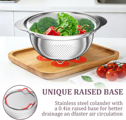4-1 Colander with Bowl & Spoons Set - Rotatable Colander for kitchen with New Upgraded Graters, Food Strainer(Patented) for Pasta, Fruits, Vegetables, Funny Presents for Women, Beige