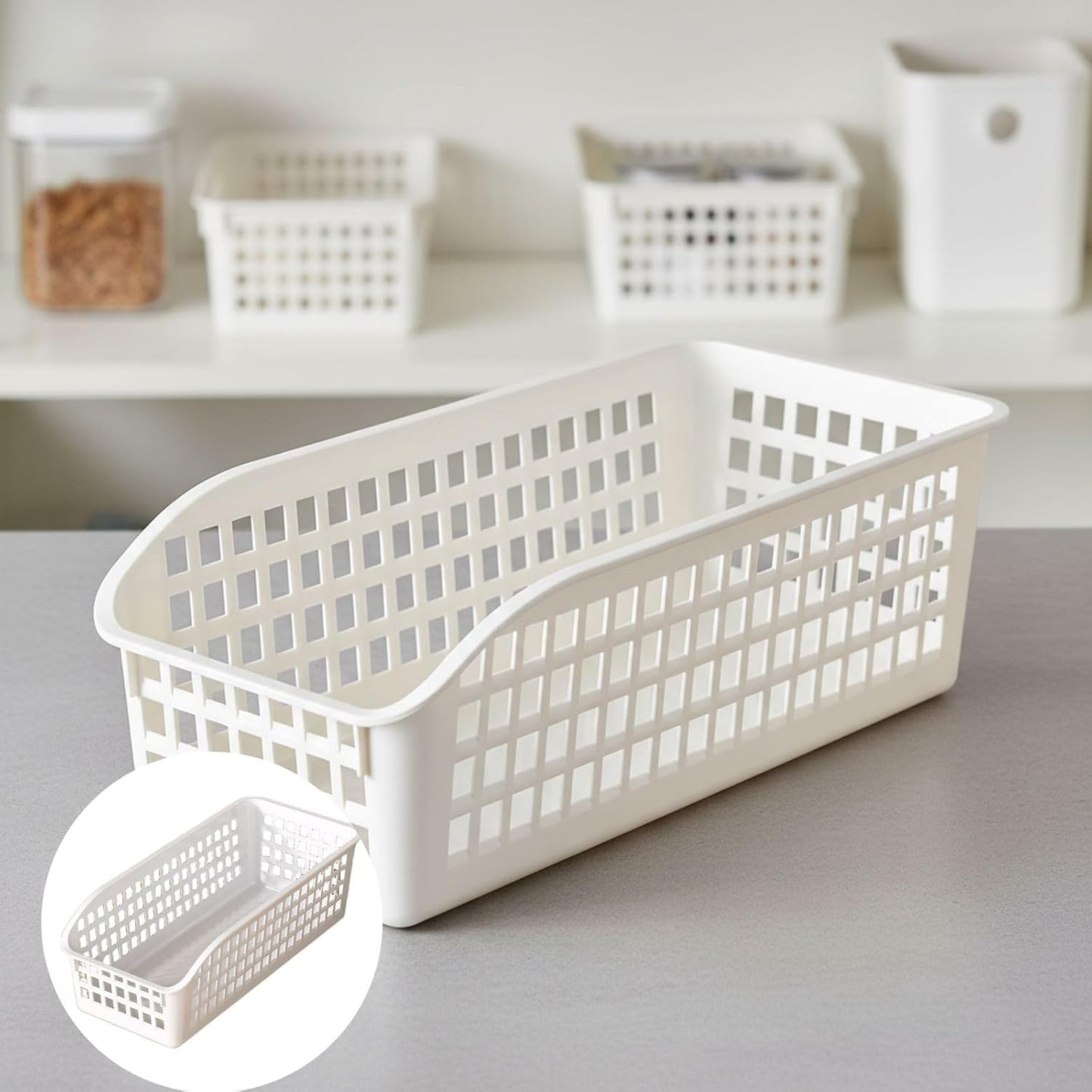 Storage Basket for Kitchen Organizer with Handle, PP Cabinet Basket Bin for Pantry and Bathroom Use