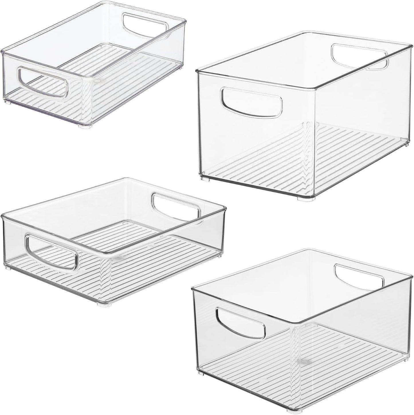 iDesign Stackable Pantry Bins with Handles, 4 Small and 4 Medium Bins, 8 Pack, Clear, Made in USA