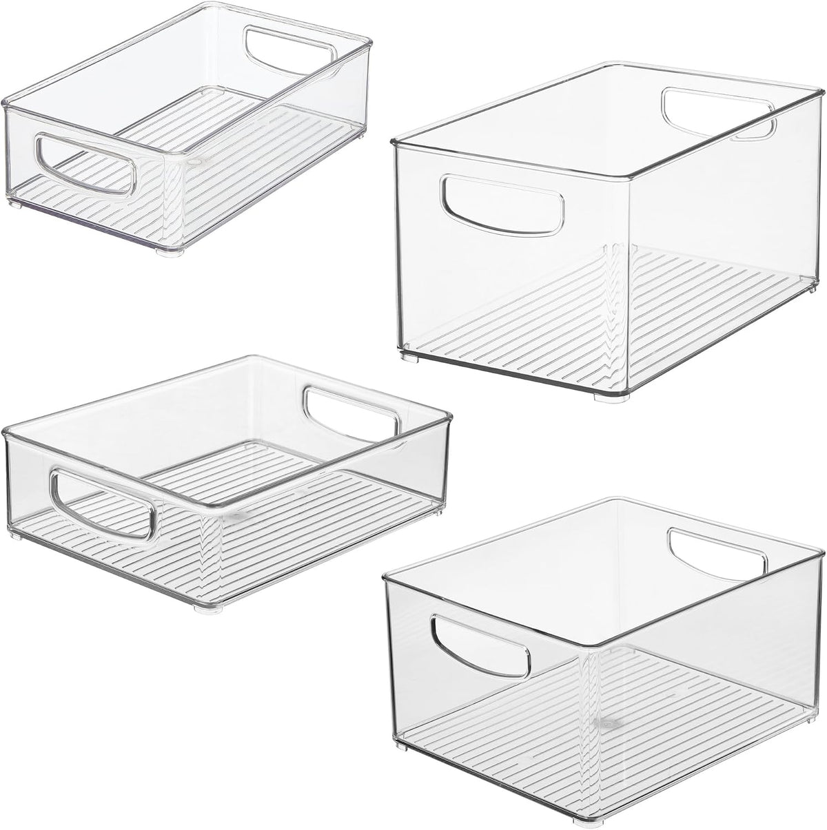 iDesign Stackable Pantry Bins with Handles, 4 Small and 4 Medium Bins, 8 Pack, Clear, Made in USA