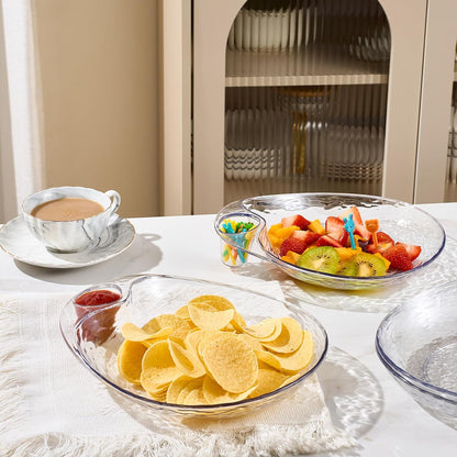 Clear Chip and Dip Serving Platter Set, 2 Pcs Fruit Plates Divided Party Trays 10'' x 8.7'' Snack Bowl Dishes, Wine Dine Appetizer Plates, Reusable BPA-free Plastic Dumpling Plate with Sauce Holder