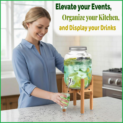 ZPirates Drink Dispenser Stand - Adjustable Bamboo Holder Riser for Compatible Dispensers for Water, Beverages and Drinks