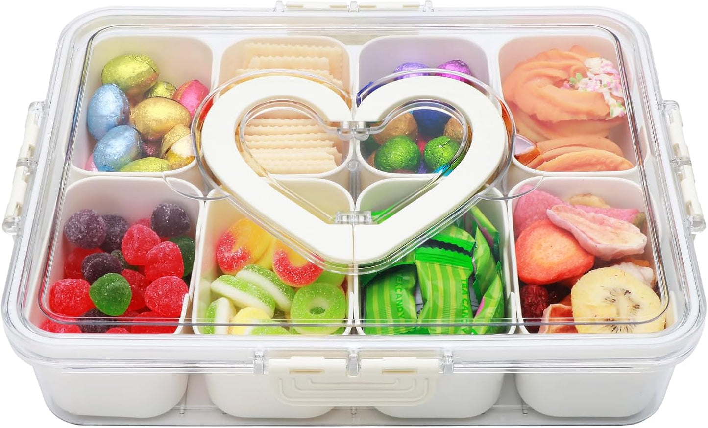 XING-RUIYANG Divided Serving Tray with Lid and Handle,Snackle Box Containers with 8 Compartment,Portable Snack Serving Platters Reusable Storae Organizer for Fruits,Nuts,Candy,Party,Picnic,Veggies