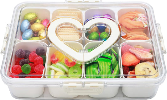 XING-RUIYANG Divided Serving Tray with Lid and Handle,Snackle Box Containers with 8 Compartment,Portable Snack Serving Platters Reusable Storae Organizer for Fruits,Nuts,Candy,Party,Picnic,Veggies