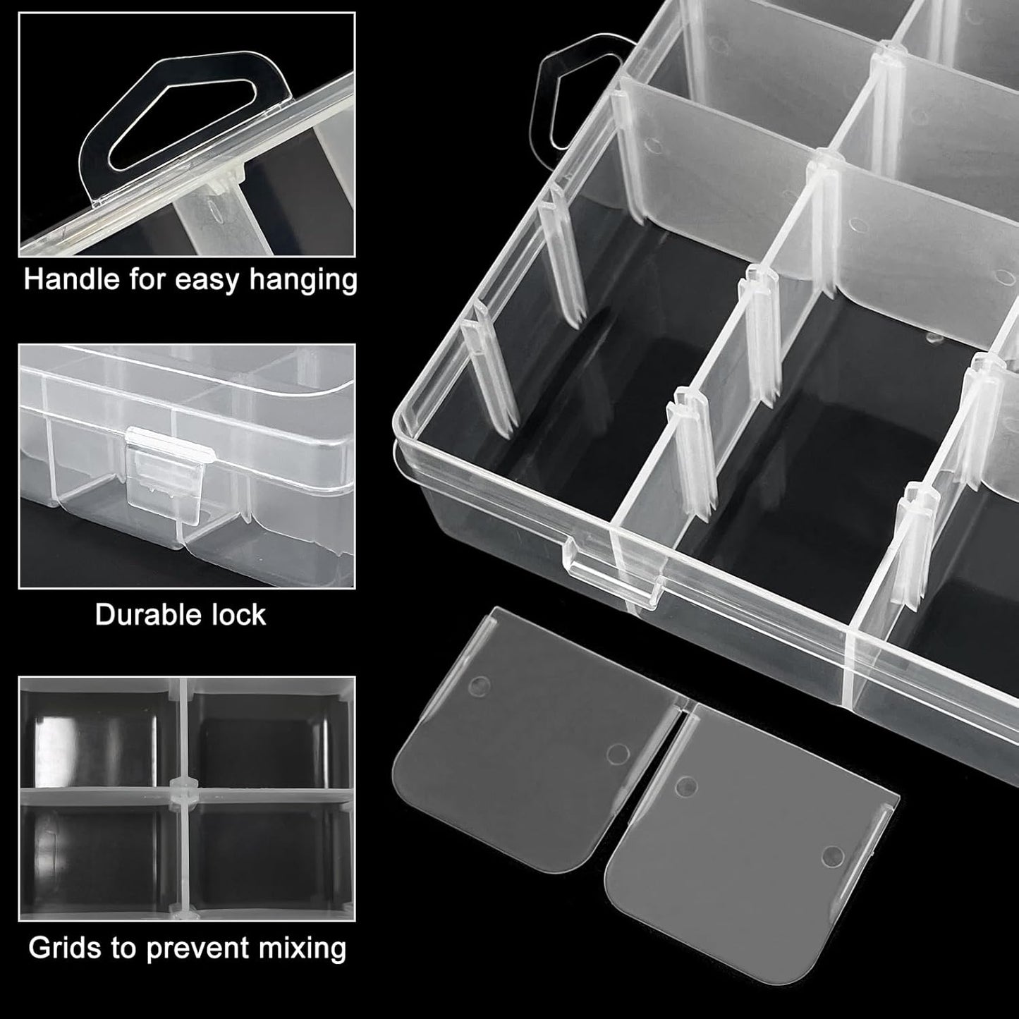 Guyuyii 4 Pack Clear Plastic Organizer Box - 36-Grid Adjustable Dividers Storage Container with Secure Lid - BPA-Free Small Part Case for Earrings, Jewelry, Fishing Lures, Screws & Hardware, No Handle