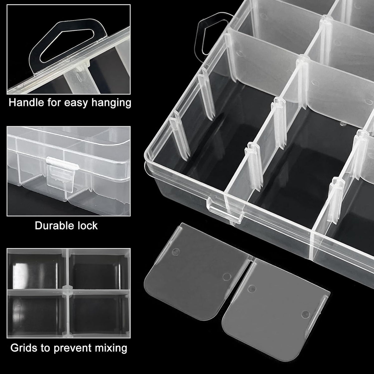 Guyuyii 4 Pack 36-Grid Plastic Clear Organizer Box with Adjustable Dividers | for Fishing Tackle, Craft, Jewelry Making, Diamond Painting, Beads, Earrings, Nail Art Supplies, Seeds, Small Hardware