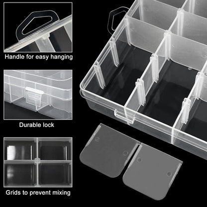Guyuyii 4 Pack 36-Grid Plastic Clear Organizer Box with Adjustable Dividers | for Fishing Tackle, Craft, Jewelry Making, Diamond Painting, Beads, Earrings, Nail Art Supplies, Seeds, Small Hardware