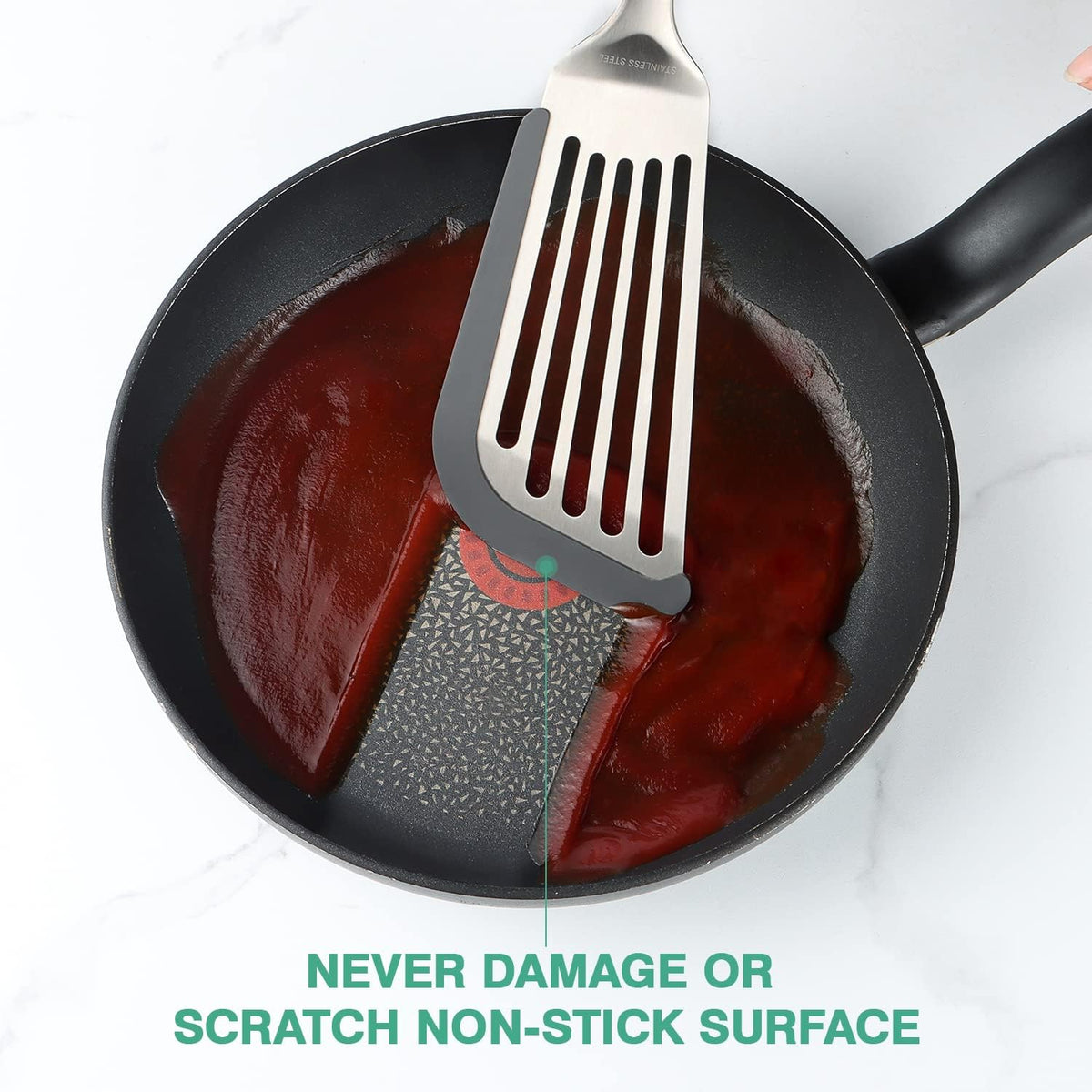 Silicone Spatula - Fish Spatula for Non Stick Frying Pan - Flexible Slotted Turner for Cooking and Flipping - Stainless Steel Egg Flipper with Silicone Edge - Heat Resistant - Dishwasher Safe