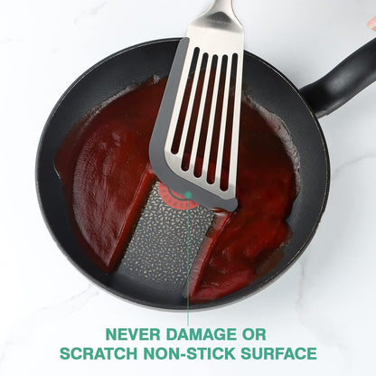 Silicone Spatula - Fish Spatula for Non Stick Frying Pan - Flexible Slotted Turner for Cooking and Flipping - Stainless Steel Egg Flipper with Silicone Edge - Heat Resistant - Dishwasher Safe