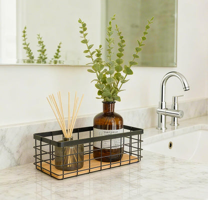 ShabbyDecor Metal Wire Basket with Handles Storage Organizer Stackable Organizing bin for Cabinet Shelf Countertop Under Sink Pantry for Kitchen,Bathroom,Laundry Closet, 1 Pack