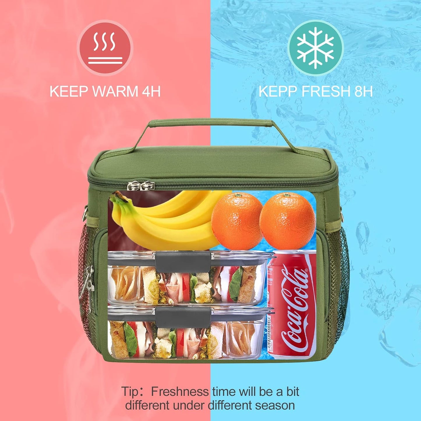 Tiblue Insulated Lunch Bag for Women/Men, Reusable Lunch Box for Office Work School Picnic,Leakproof Freezable Cooler Bag with Adjustable Shoulder Strap for Kid/Adult(Medium, Black & White Stripes)