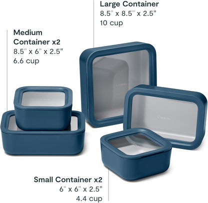 Caraway 13pc Glass Food Storage Container Set - Easy to Store, Non Toxic Lunch Box - with Glass Lids - Includes Storage Organizer - Mist