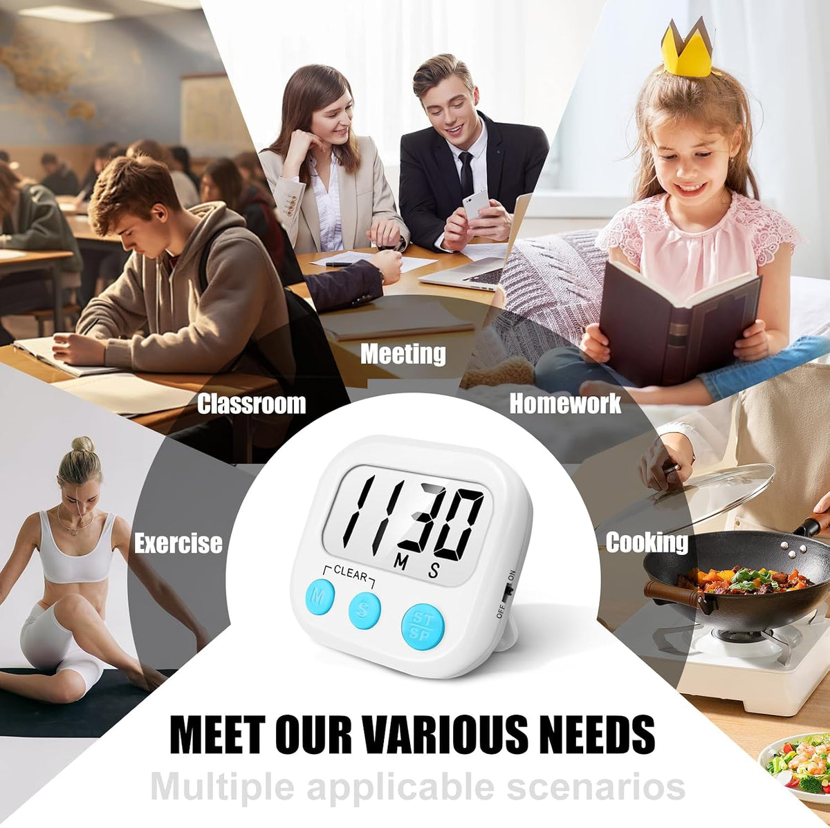 AOUCE Digital Kitchen Timers for Cooking, Timer for Kids 2 Pack White