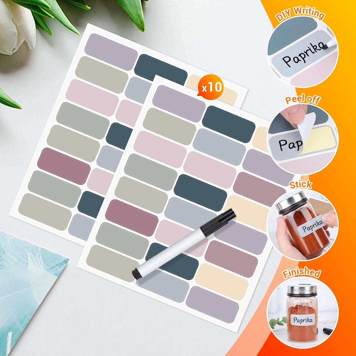 Segarty Food Label Stickers, 300 Pcs Blank Expiration Date Stickers to Write On, with 1 Black Pen, Waterproof Removable Freezer Labels for Glass Spice Jars, Canister, Food Container