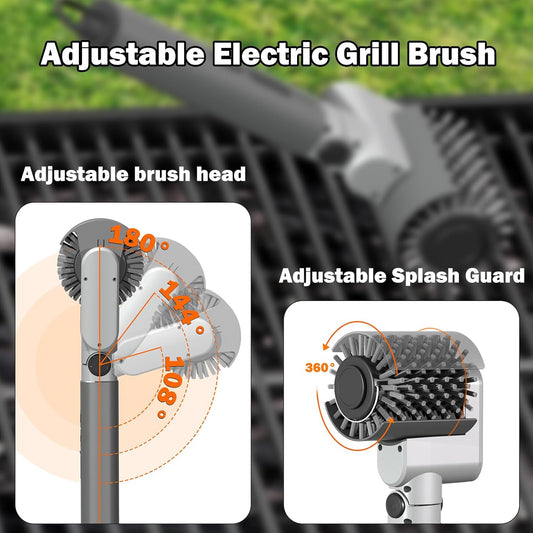 Electric Grill Brush,BBQ Grill Cleaner with 3 Heads, 3-Speed & Angle Adjust Cordless Rotary Grill Brush,IP67 Waterproof,150Mins & 58W Motorized Grill Cleaning Brush Kit with 5200mAh Battery