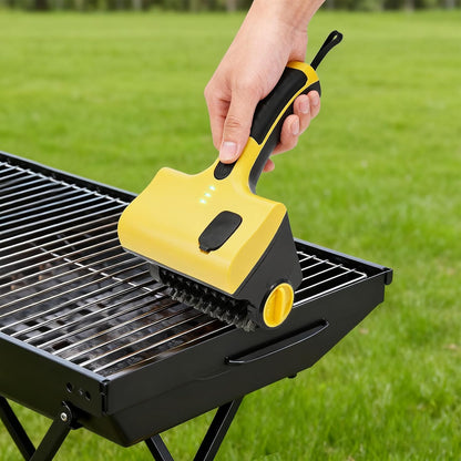 DYRABREST Cordless Electric Grill Cleaning Brush, Rechargeable Power Scrubber with 2 Brush Heads Water Spray for BBQ Grates, Bathtub, Kitchen, Stove (Yellow Black)