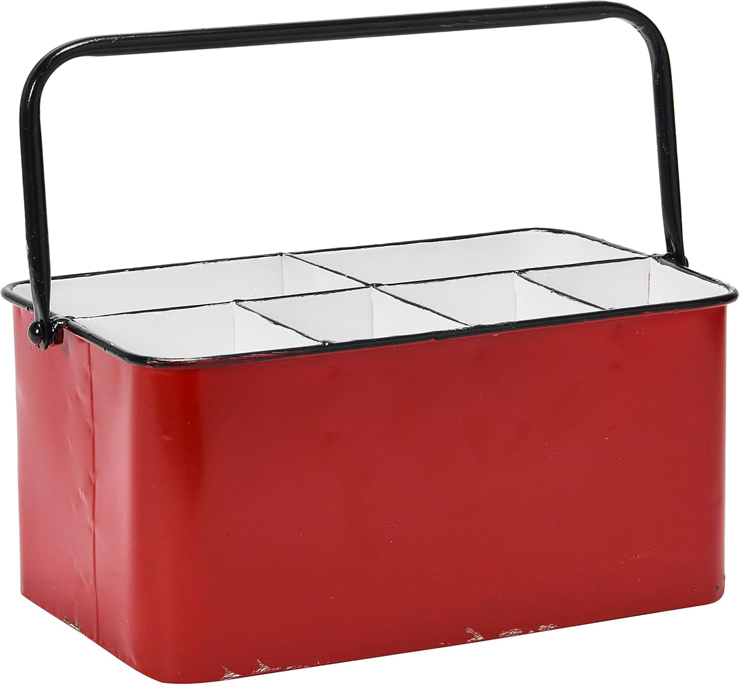 Creative Co-Op Farmhouse Metal Storage Caddy with 6 Compartments and Handle, Distressed Blue and White