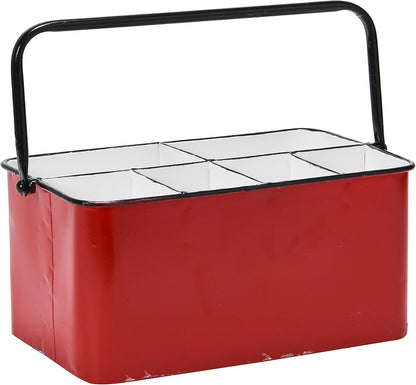 Creative Co-Op Farmhouse Metal Storage Caddy with 6 Compartments and Handle, Distressed Blue and White