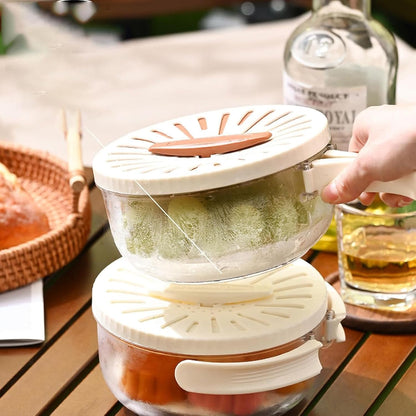 2 in 1 Drainer, Multifunctional Fruit and Vegetable Washing Bowl, 2025 New Fruit Washing Bowl with Strainer, Fruit Drainer Container with Handle (2pcs-mix)