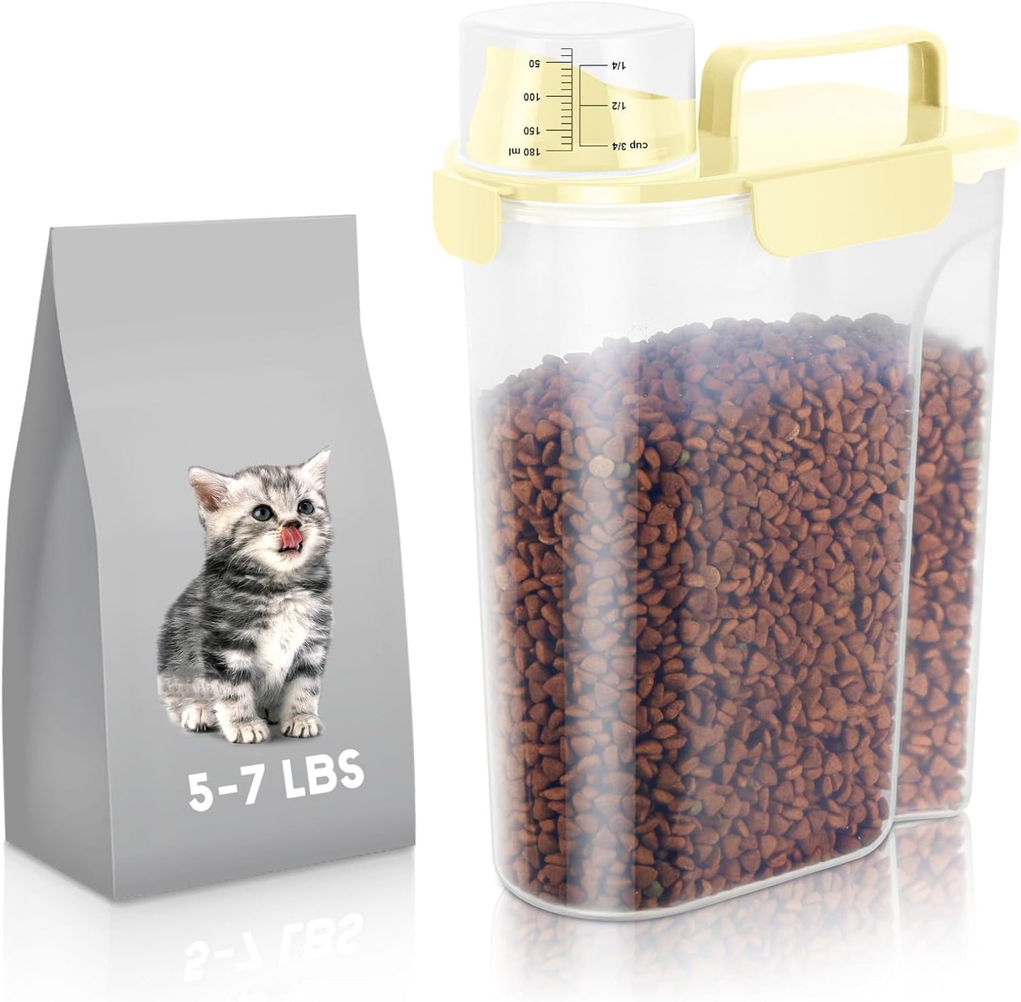 LEAWALK 5-7Lbs Cat Dog Storage Container, Portable Pet Food Containers with Upgraded Large Spout and Cup, Small Animal Kibble Dispenser for Bird Seed, Oatmeal, Rice, Flour, Brown Sugart-Dark Green