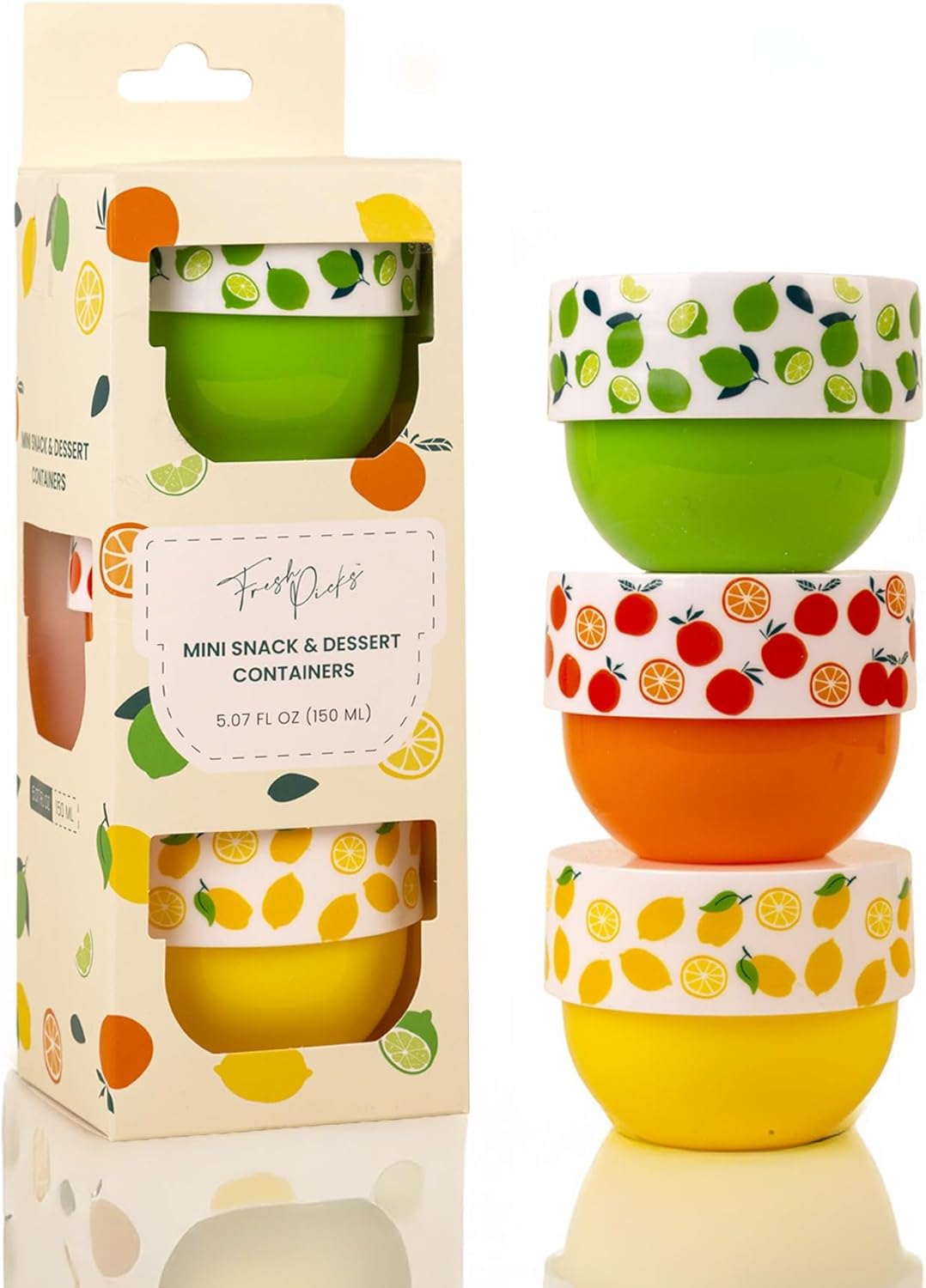 MosJos Snack & Dessert Containers Set of 3 (5 oz) – BPA Free Stackable Food Storage Cups with Secure Lids – Reusable Travel Containers for Office Snacks, Meal Prep & Portion Control