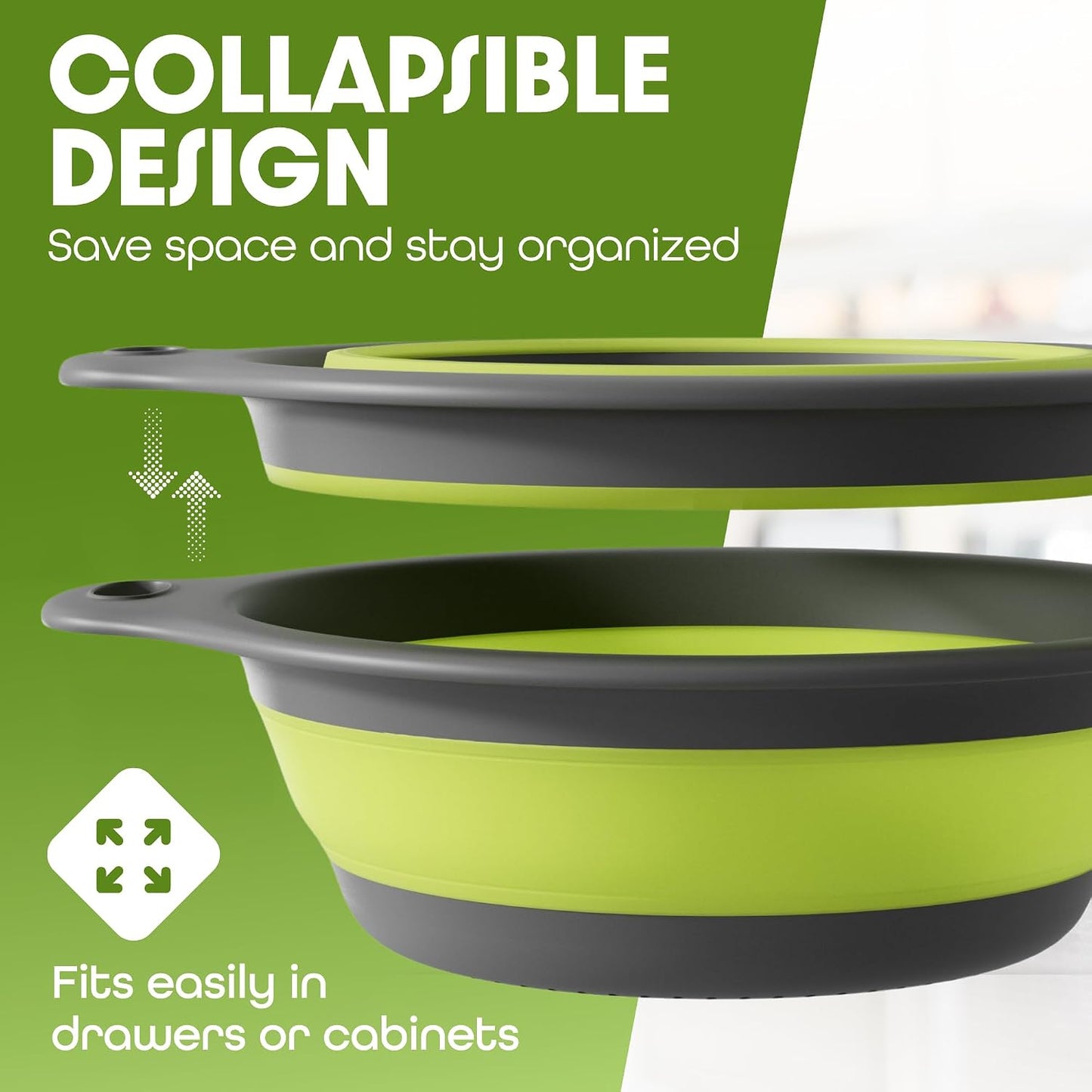Gevoli Strainer with Self-Draining Base (5QT) Over-Sink Collapsible Kitchen Colander Set with Side-drain Base for Pasta Vegetables and Fruit, XL Large Capacity, Dishwasher Safe (5-Quart) Red/Gray