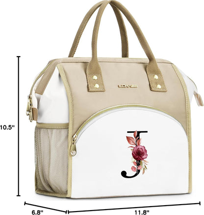 Initial Lunch Bag Women, Cooler Insulated Lunch Bag for Girls, Large Adult Leakproof Lunch Box for Picnic Work, Personalized Tote Bag, Birthday Gifts/Mothers Day Gifts, Letter K.