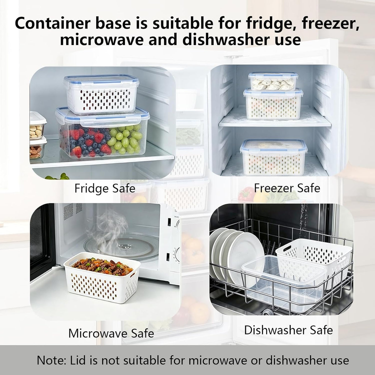 3 Pack Fruit Storage Containers for Fridge with Removable Colander and Lids