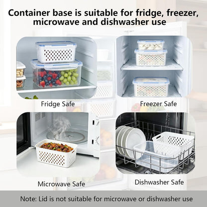 3 Pack Fruit Storage Containers for Fridge with Removable Colander and Lids