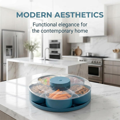 Divided Serving Tray that Spins – Perfect for Snacks, Dips & Party Appetizers with Lid, 5-Compartment Lazy Susan Organizer, Portable Veggie Platter for Party|Travel|Picnic (Blue)