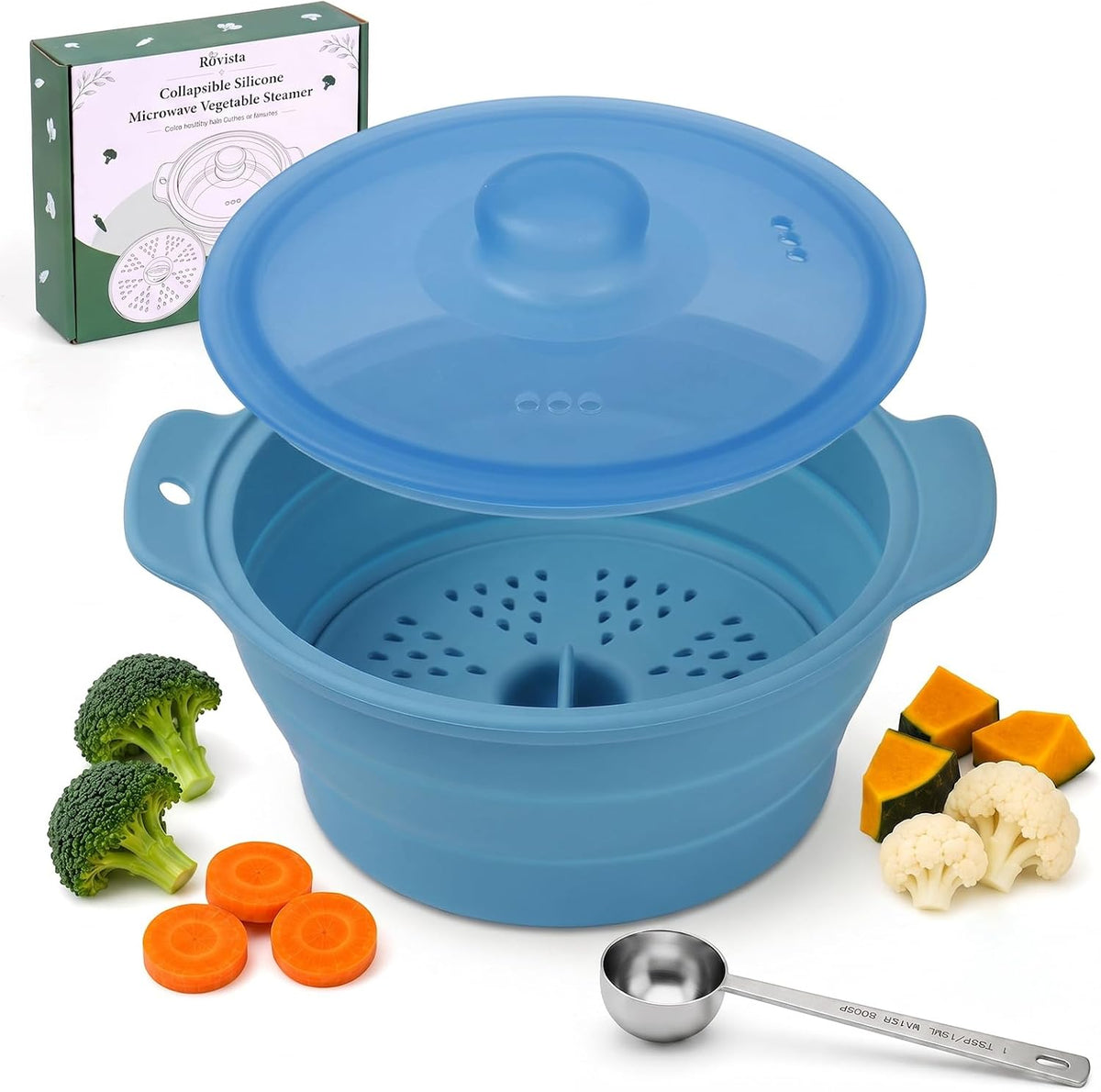 42oz Collapsible Silicone Microwave Steamer for Vegetables, Green